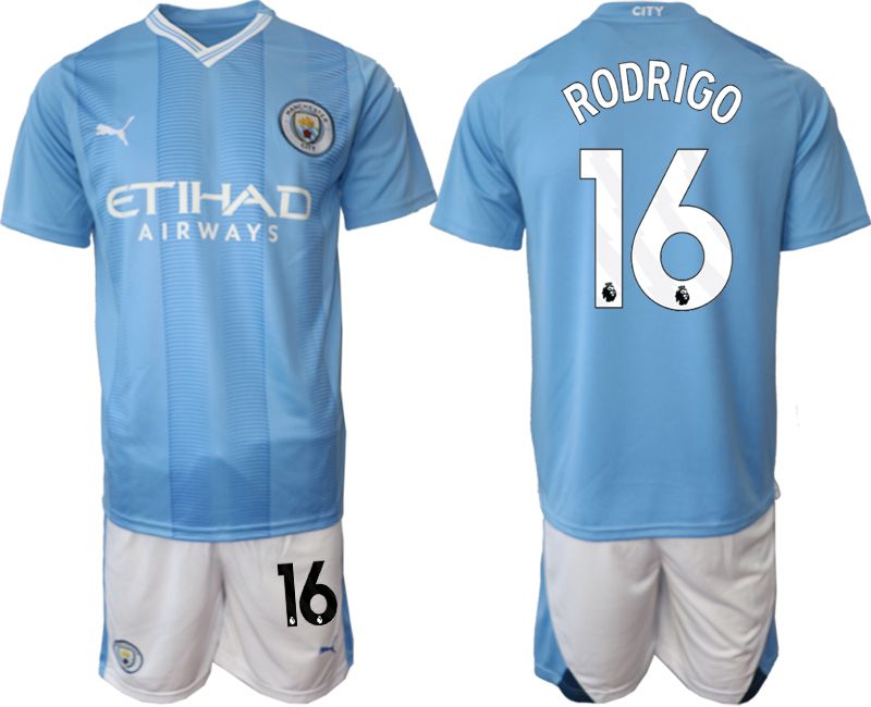 Men 2023-2024 Club Manchester City home Light blue 16 Soccer Jersey